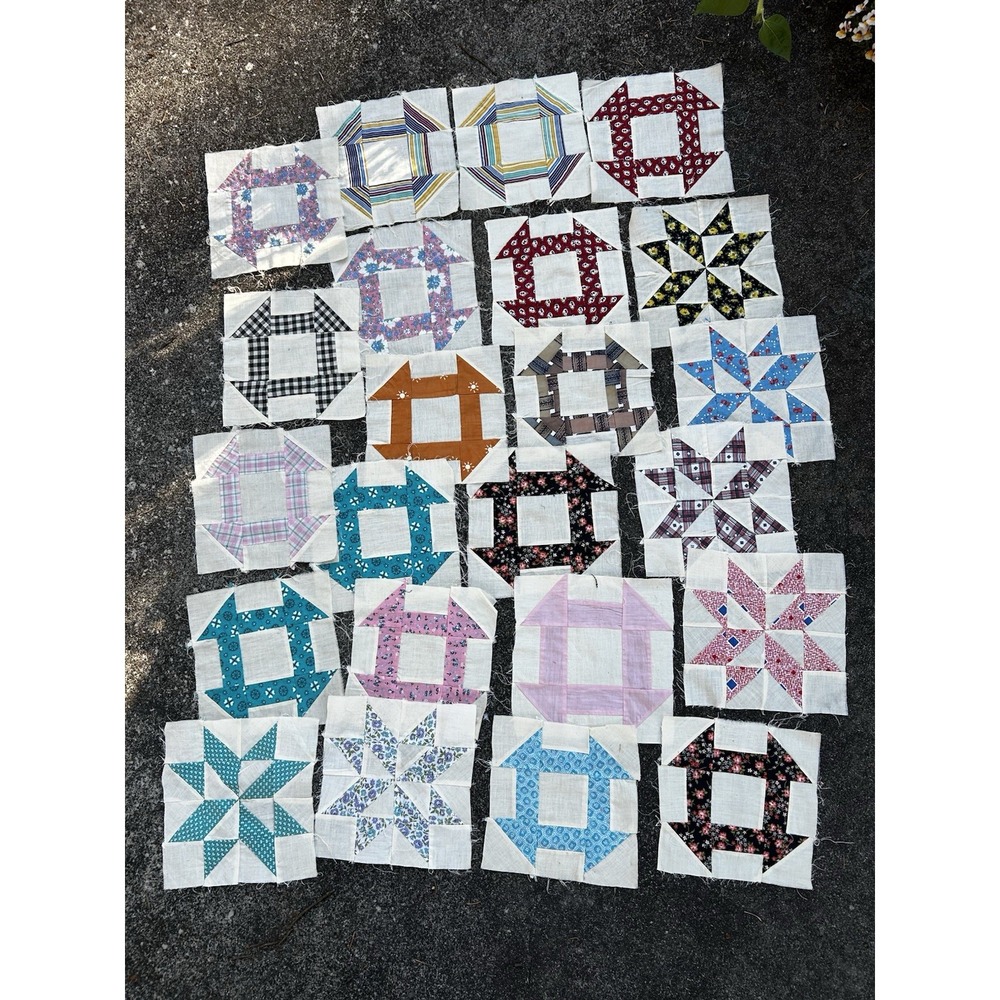 Vintage Lot of QUILT BLOCKS 8.5" Squares Retro Floral Calico Stripes Prints